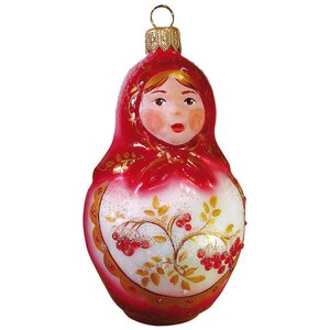 Стеклянная елочная игрушка Матрешка - Зимняя ягода 11 см, подвеска Фабрика Ариель фото 1