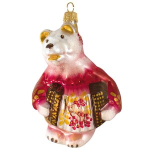 Стеклянная елочная игрушка Мишка с гармошкой - Зимняя ягода 13 см, подвеска Фабрика Ариель фото 1