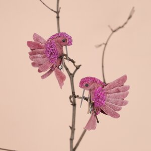 Елочное украшение Лиссабонская Пташка Жанин 9 см розовая, клипса Kaemingk фото 1