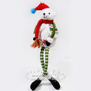 Мягкая игрушка-длинноножка Белый Мишка 46 см с рождественским носком сидящий