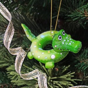 Ёлочная игрушка Круг для плавания - Зелёный Крокодил 9 см, подвеска Goodwill фото 1