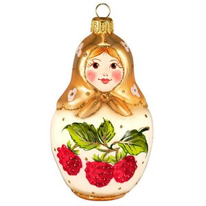 Стеклянная елочная игрушка Матрешка - Ягодка-малинка 11 см, подвеска Фабрика Ариель фото 1