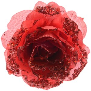 Роза Искристая 14 см красная, клипса