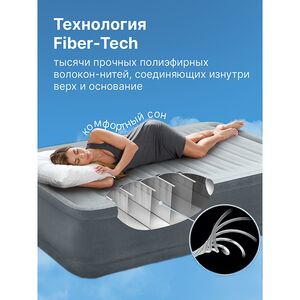 Надувная кровать с насосом Deluxe Pillow Rest 152*203*42 см серо-синяя INTEX фото 3