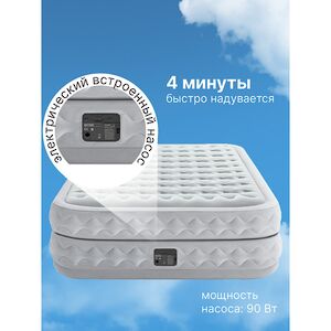 Надувная кровать с насосом Supreme Air-Flow Queen, 152*203*51 см INTEX фото 4