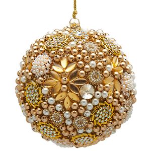 Винтажный елочный шар Mille Perle 10 см золотой