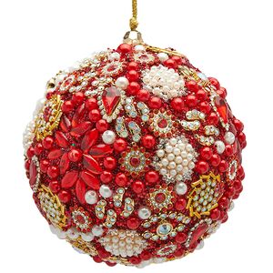 Винтажный елочный шар Mille Perle 10 см красный