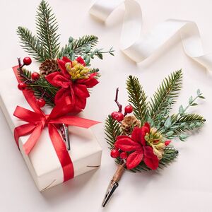 Хвойная ветка Red Romano 23 см с ягодами и шишками, 2 шт, ЛИТАЯ + ЛЕСКА