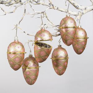 Набор елочных игрушек-шкатулок Яйцо Roza Valencia 11 см розовый, 6 шт, подвеска, стекло EDG фото 1