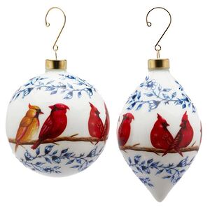 Набор стеклянных елочных игрушек Птицы - Cardinallo di Stormo 10 см, 6 шт, подвеска