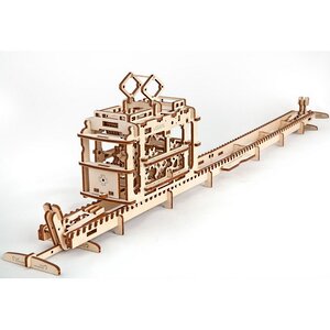 Механический конструктор 3D-пазл Трамвай с рельсами, 77*16 см, 154 эл Ugears фото 4