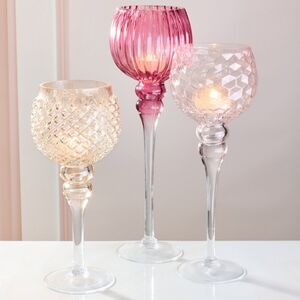 Набор стеклянных подсвечников - бокалов Модена 30-40 см розовый, 3 шт