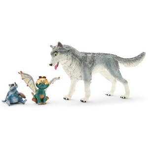 Набор фигурок Волк Лайкос, дракончик Нугур и енот Пиу, 3 шт, Bayala Schleich фото 1