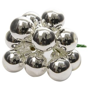 Гроздь стеклянных шаров на проволоке 2.5 см серебряный глянцевый, 12 шт