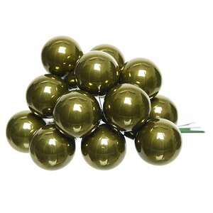Гроздь стеклянных шаров на проволоке 2 см оливковый бархат глянцевый, 12 шт