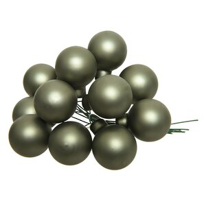 Гроздь стеклянных шаров на проволоке 2.5 см оливковый бархат матовый, 12 шт Kaemingk фото 1