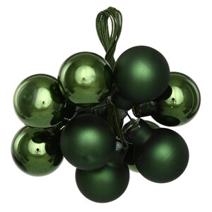 Гроздь стеклянных шаров на проволоке 2 см зеленый бархат mix, 10 шт