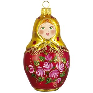 Стеклянная елочная игрушка Матрёшка - Чайная Роза 11 см, подвеска Фабрика Ариель фото 1