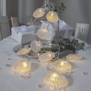 Светодиодная гирлянда на батарейках Ракушки 1.35 м, 10 теплых белых LED ламп, прозрачный ПВХ, IP20