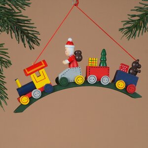Деревянная елочная игрушка-статуэтка Поезд с Сантой - Краски Детства 17 см, подвеска Breitner фото 2