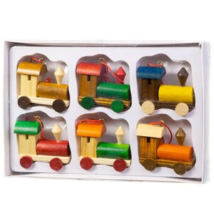 Набор деревянных ёлочных игрушек Сказочные Паровозики 5 см, 6 шт, подвеска Breitner фото 3