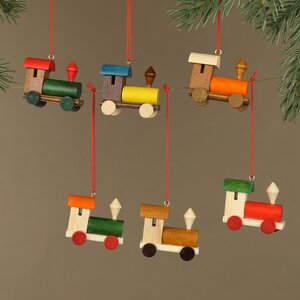 Набор деревянных ёлочных игрушек Сказочные Паровозики 5 см, 6 шт, подвеска Breitner фото 1