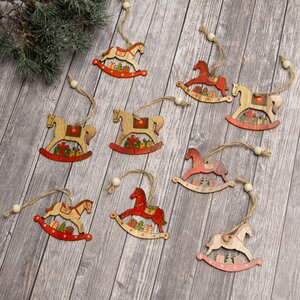 Набор деревянных елочных игрушек Бристольская Лошадка-Качалка 7 см, 9 шт, подвеска Breitner фото 3