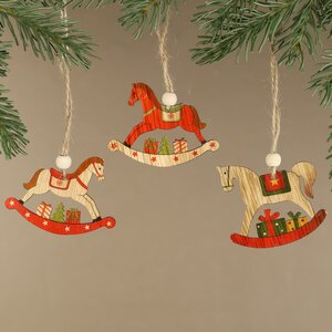 Набор деревянных елочных игрушек Бристольская Лошадка-Качалка 7 см, 9 шт, подвеска