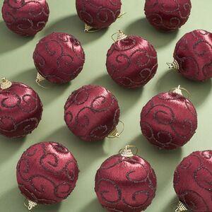 Набор елочных шаров Барокко 8 см, 12 шт, бордовый