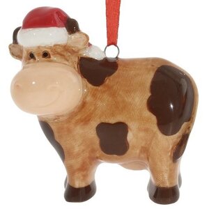 Елочная игрушка Корова Козетта 6 см в рождественском колпаке, подвеска Снегурочка фото 1