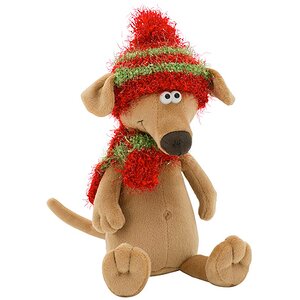 Мягкая игрушка Собака Чуча в красной шапке 30 см