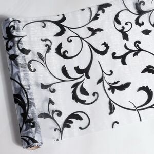 Ткань для декорирования 30*500 см серебряная с черным, органза с флоком Koopman фото 1