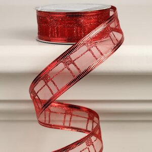 Декоративная лента Клеточка красная 270*2.5 см органза Koopman фото 1