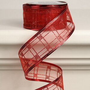 Декоративная лента Клеточка красная 270*4 см органза Koopman фото 1