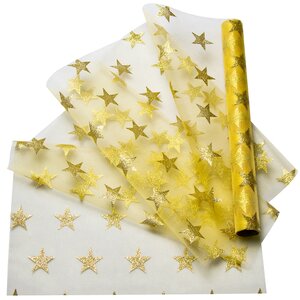 Ткань для оформления Блестящие Звезды золотая 37*200 см