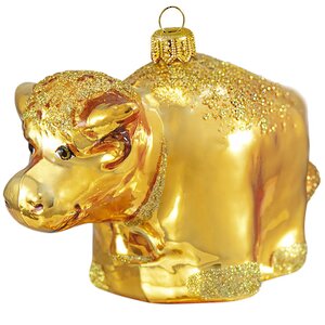 Стеклянная елочная игрушка Золотой Телёнок 8 см, подвеска Фабрика Ариель фото 1