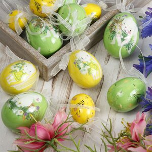 Пасхальные украшения Яйца с лентами - Happy Easter 4-6 см, 12 шт, подвеска