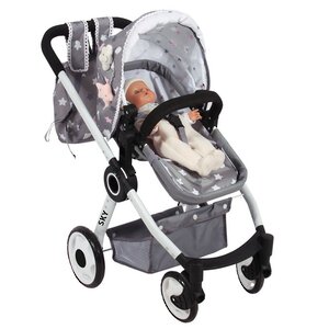 Коляска-трансформер для куклы Скай 3 в 1 с рюкзаком 70 см серо-розовая Decuevas Toys фото 2