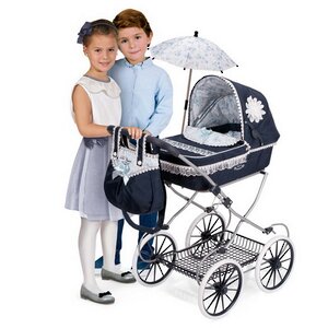 Коляска для куклы Романтик с сумочкой и зонтиком 81 см темно-синяя с белым Decuevas Toys фото 2