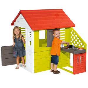 Детский игровой домик с кухней, салатовый с красным, 145*110*127 см Smoby фото 1