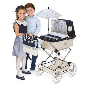 Коляска для куклы Романтик с сумочкой и зонтиком 90 см белая с синим Decuevas Toys фото 2