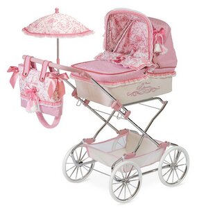 Коляска для куклы Даниэла с сумкой и зонтиком 90 см бело-розовая Decuevas Toys фото 1