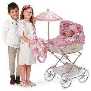 Коляска для куклы Даниэла с сумкой и зонтиком 90 см бело-розовая Decuevas Toys фото 2