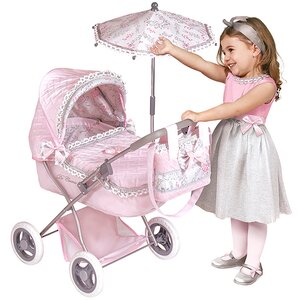 Коляска для куклы Романтик с зонтиком и сумкой 65 см розовая Decuevas Toys фото 2