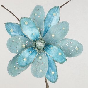 Искусственный цветок Flippo Racoti 15 см светло-голубой, клипса Christmas Deluxe фото 1