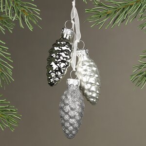 Стеклянная елочная игрушка гроздь Шишки - Prima Neve 11 см, серебряный mix, подвеска Christmas Deluxe фото 1