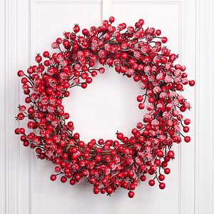 Венок-подсвечник Редберри с красными ягодами 45 см Christmas Deluxe (Кристмас Делюкс) фото 4