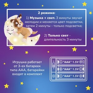 Мягкая игрушка для сна Собачка Глори 29 см, с подсветкой и звуком Лунатики фото 9