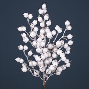 Декоративная ветка с белыми ягодами в блестках White Berry 55 см