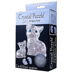 3Д пазл Кошка с котенком, серебро, 9 см, 49 эл. Crystal Puzzle фото 2